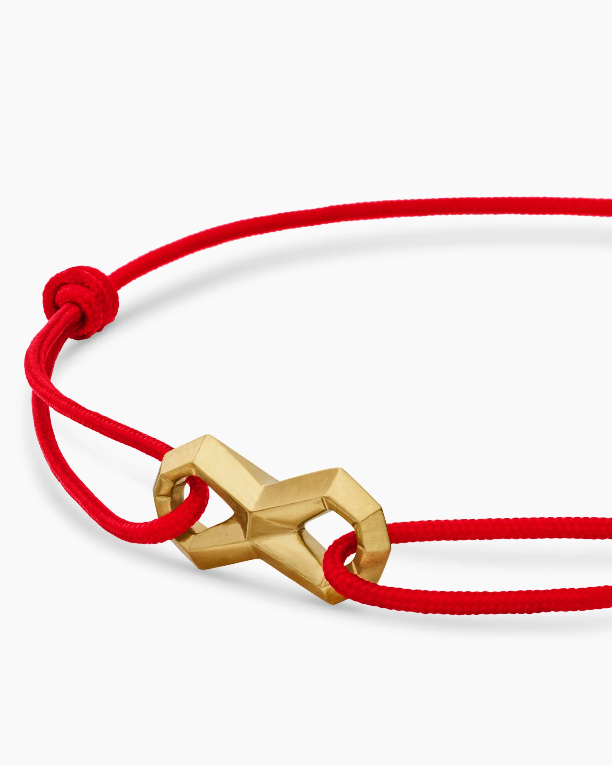 Infinity Link Cord Bracelet Red Nylon with 18K Yellow Gold, 9mm
