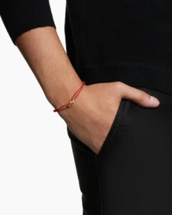 Infinity Link Cord Bracelet Red Nylon with 18K Yellow Gold, 9mm