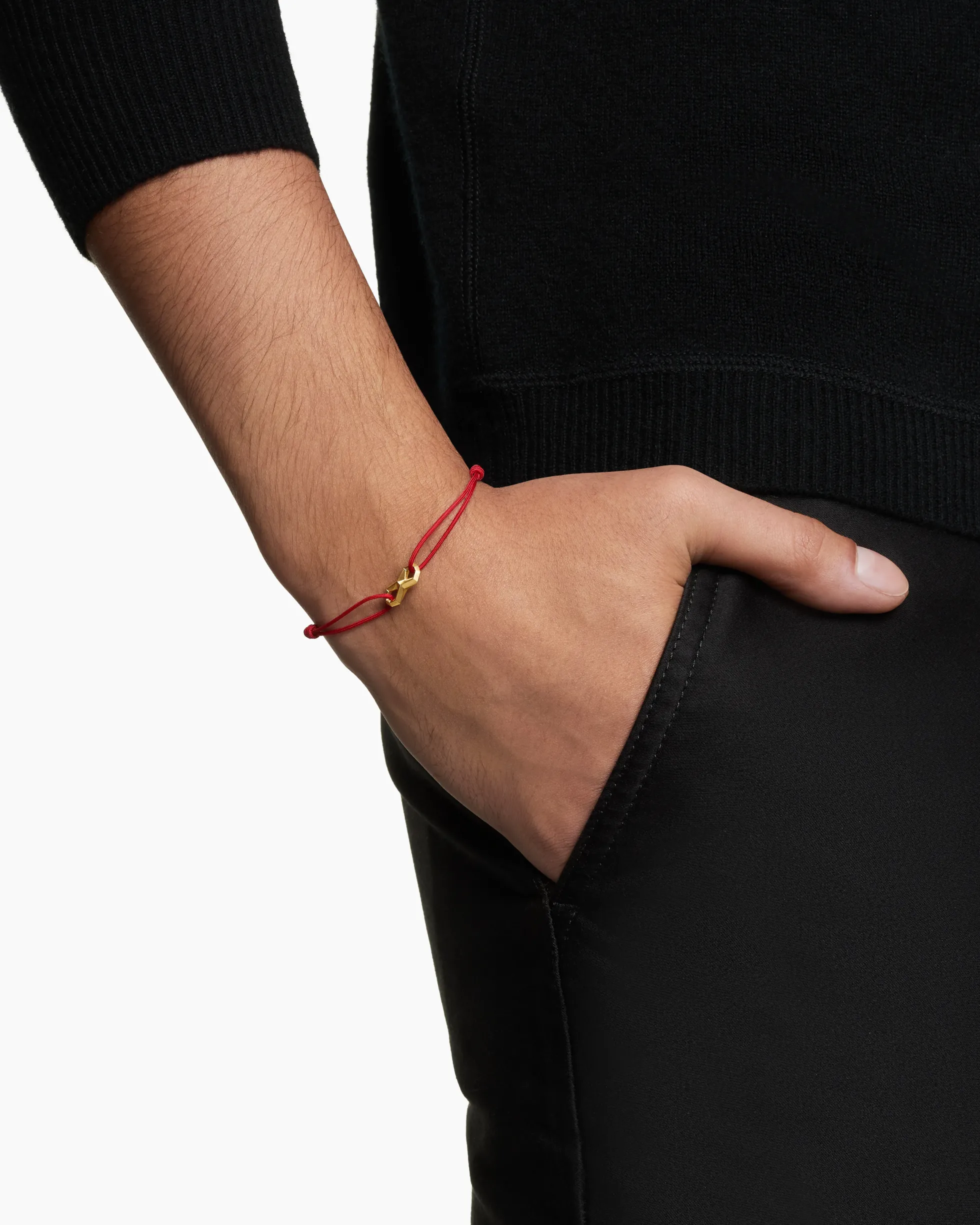 Infinity Link Cord Bracelet Red Nylon with 18K Yellow Gold, 9mm