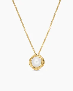 Infinity Pendant Necklace 18K Yellow Gold with Pearl, 10mm