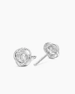 Infinity Stud Earrings 18K White Gold with Diamonds, 6.8mm