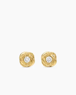 Infinity Stud Earrings 18K Yellow Gold with Diamonds, 6.8mm