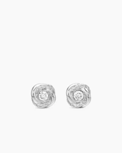 Infinity Stud Earrings Sterling Silver with Diamonds, 6.8mm