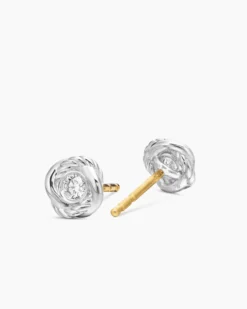 Infinity Stud Earrings Sterling Silver with Diamonds, 6.8mm