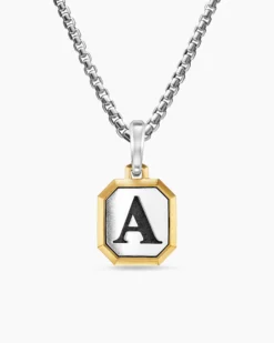 Initial Amulet Sterling Silver with 14K Yellow Gold A, 17mm