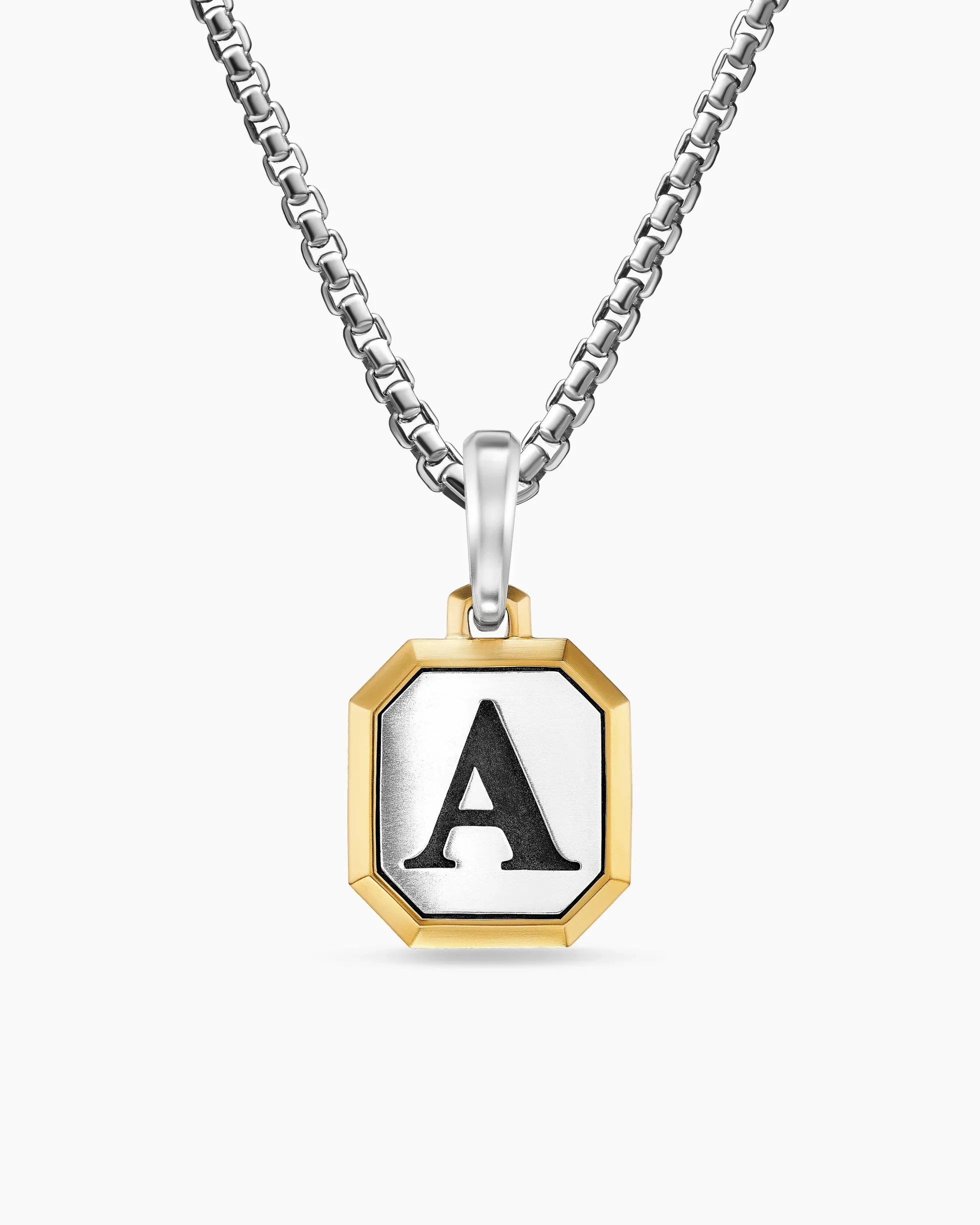 Initial Amulet Sterling Silver with 14K Yellow Gold A, 17mm