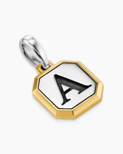 Initial Amulet Sterling Silver with 14K Yellow Gold A, 17mm