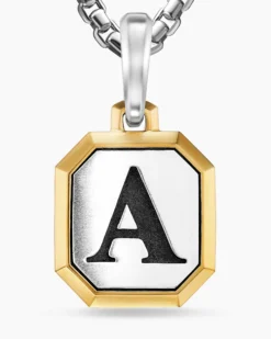 Initial Amulet Sterling Silver with 14K Yellow Gold A, 17mm