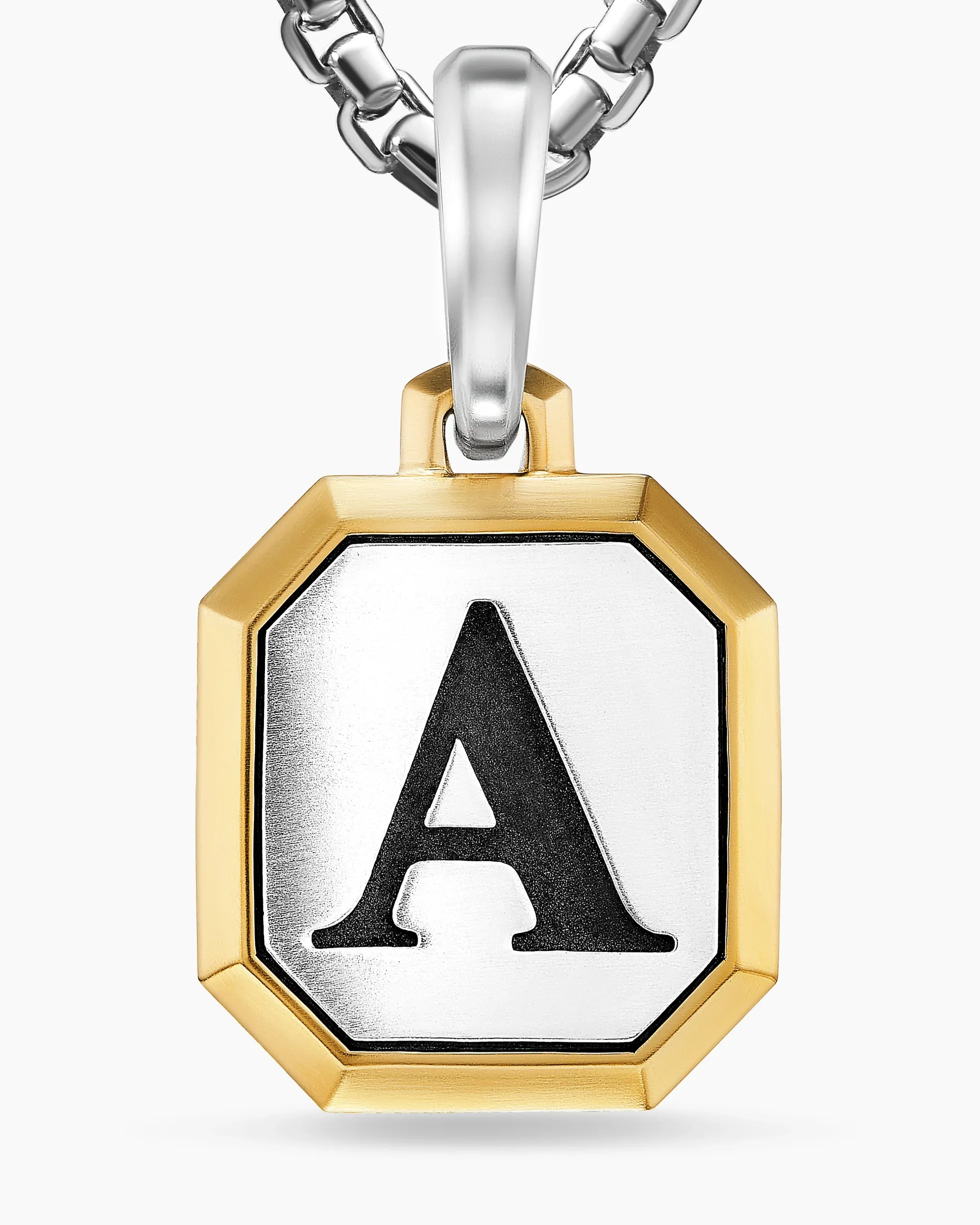 Initial Amulet Sterling Silver with 14K Yellow Gold A, 17mm
