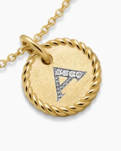 Initial Charm Necklace 18K Yellow Gold with Diamond A