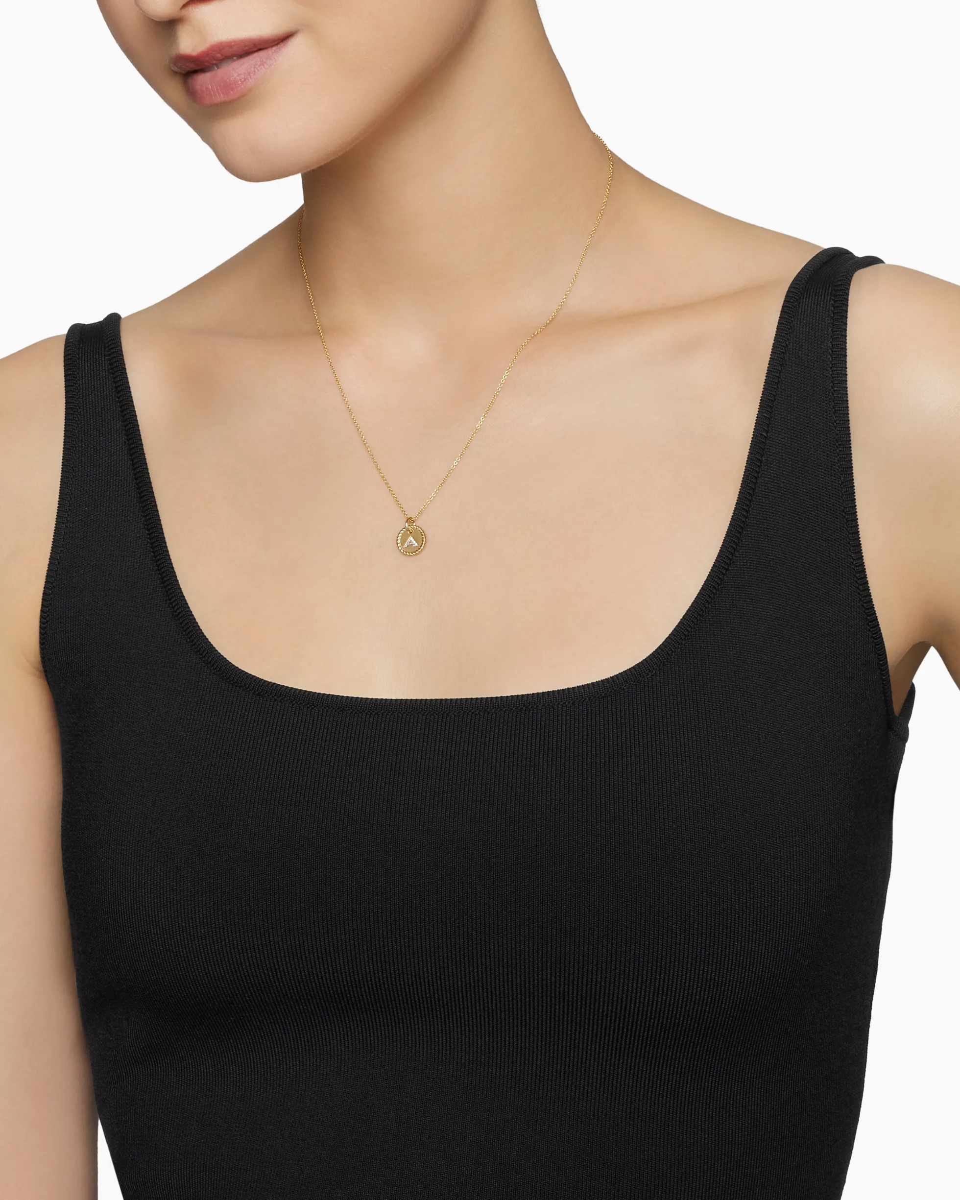 Initial Charm Necklace 18K Yellow Gold with Diamond A