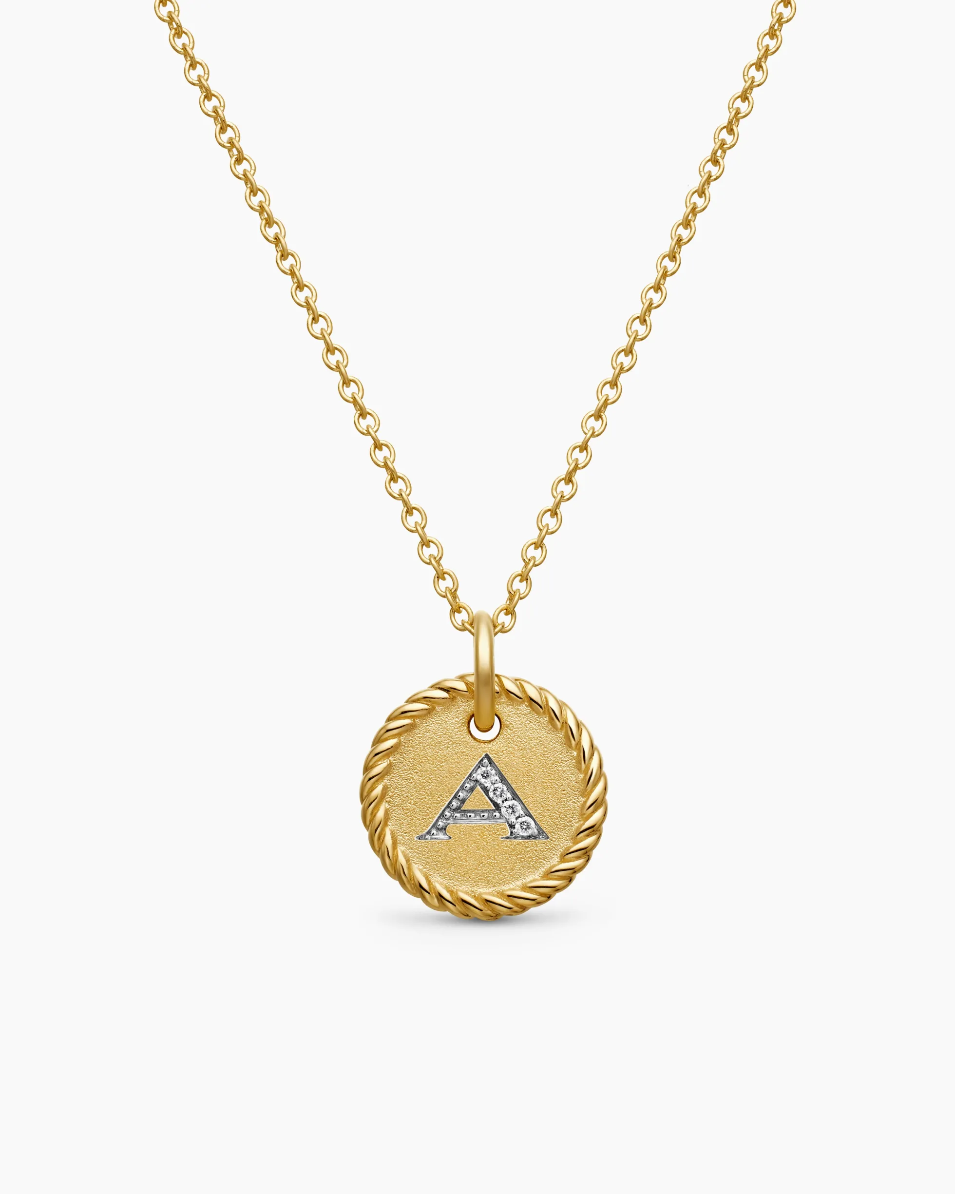 Initial Charm Necklace 18K Yellow Gold with Diamond A