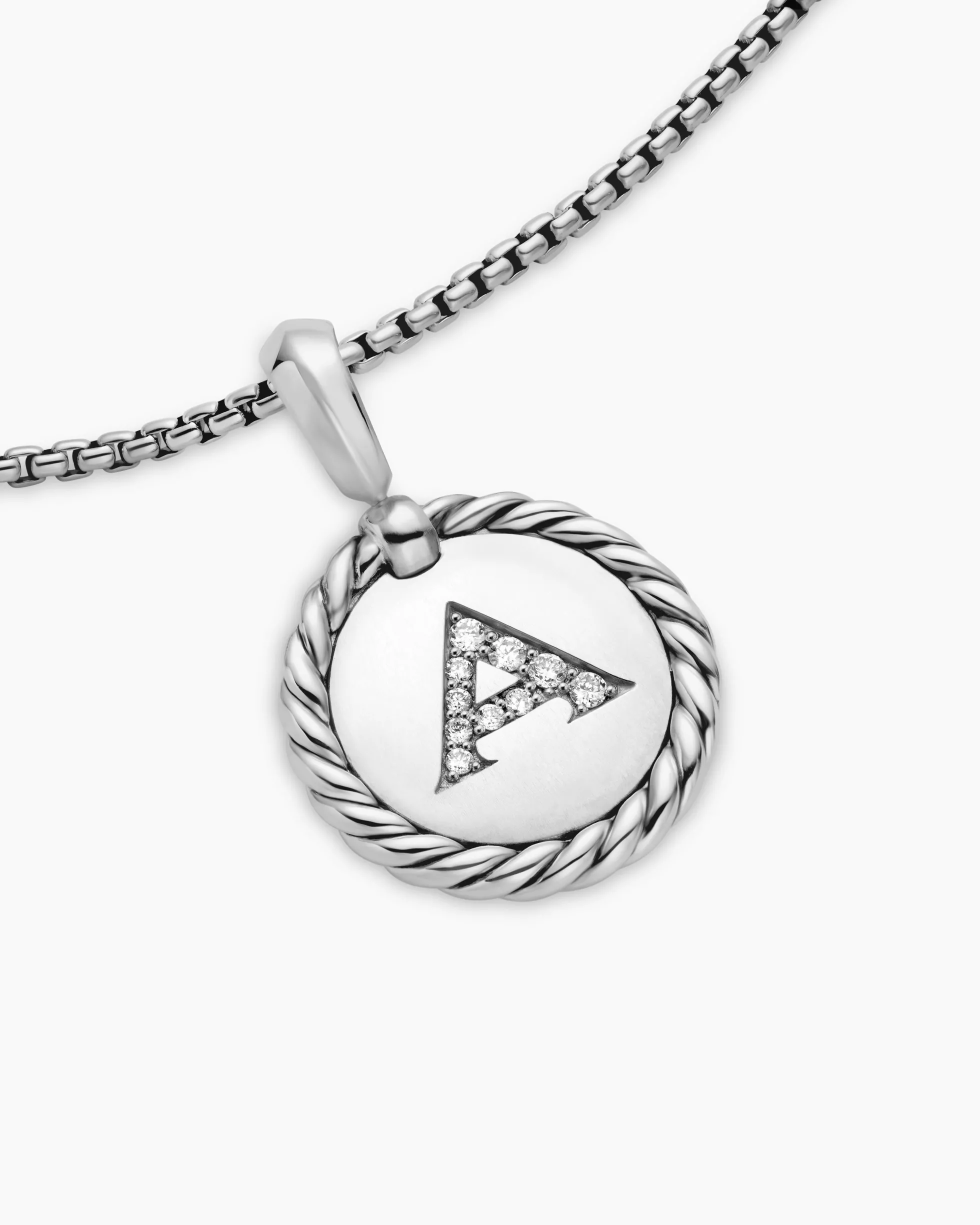 Initial Charm Necklace Sterling Silver with Diamond A