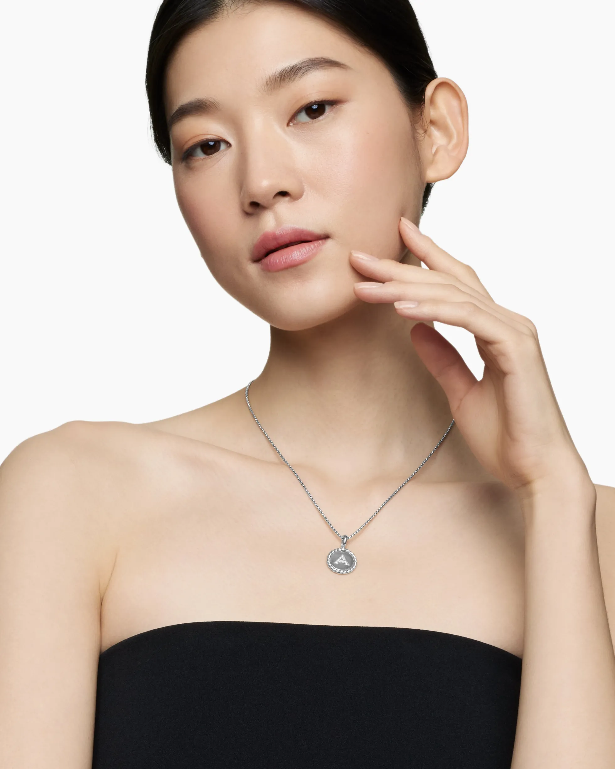 Initial Charm Necklace Sterling Silver with Diamond A