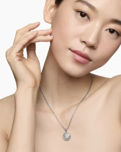 Initial Charm Necklace Sterling Silver with Diamond A