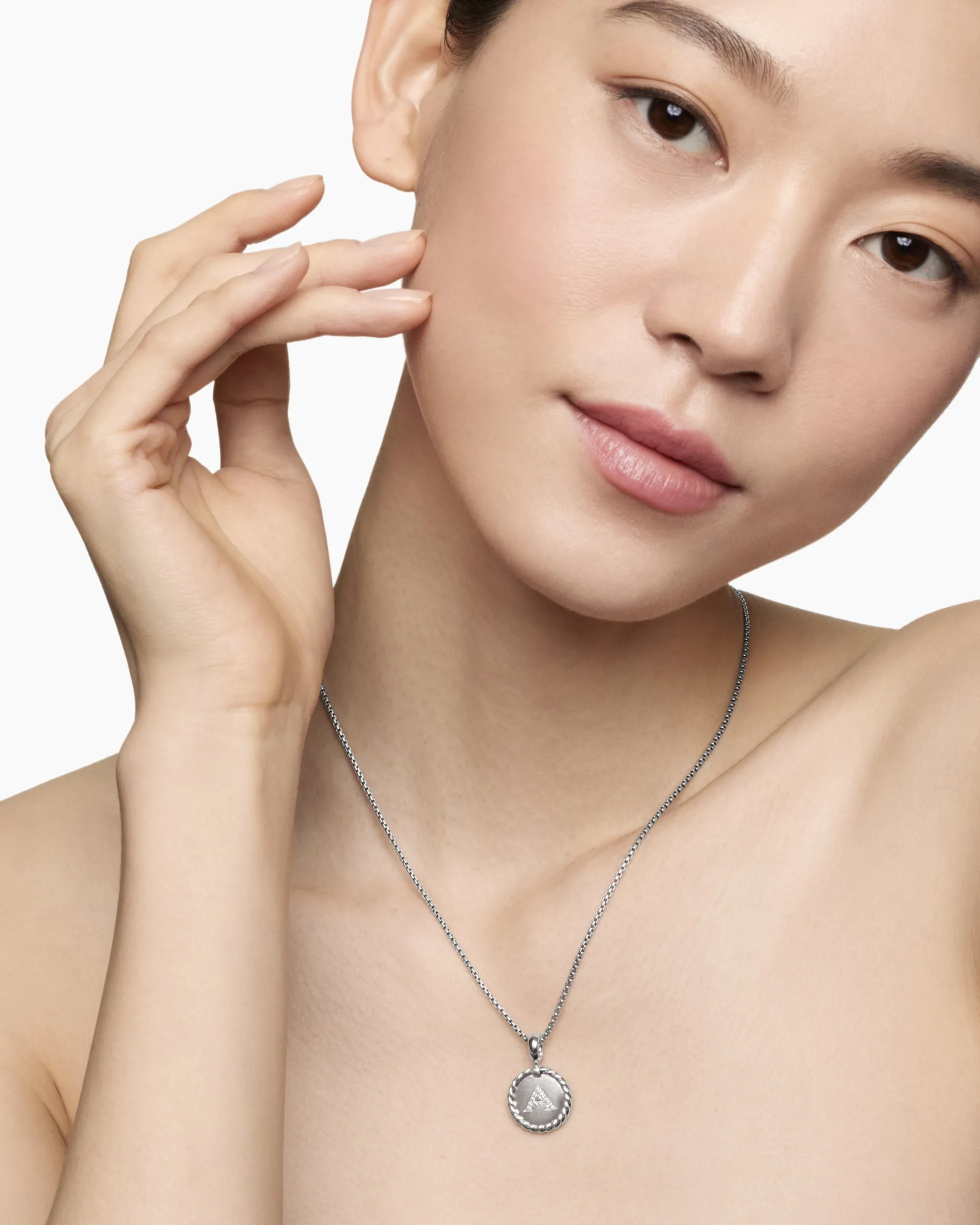 Initial Charm Necklace Sterling Silver with Diamond A