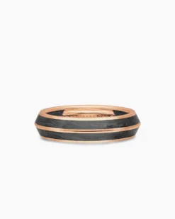 Knife Edge Band Ring 18K Rose Gold with Forged Carbon, 6mm