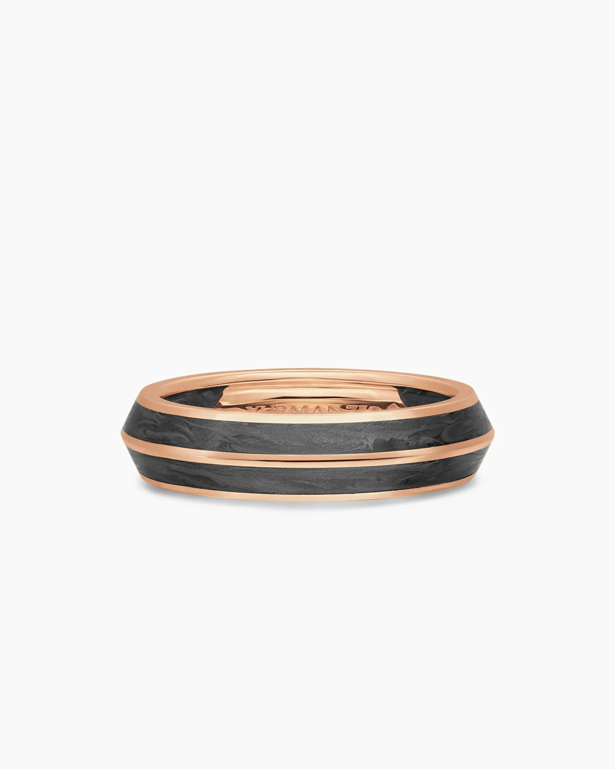 Knife Edge Band Ring 18K Rose Gold with Forged Carbon, 6mm