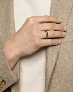 Knife Edge Band Ring 18K Rose Gold with Forged Carbon, 6mm