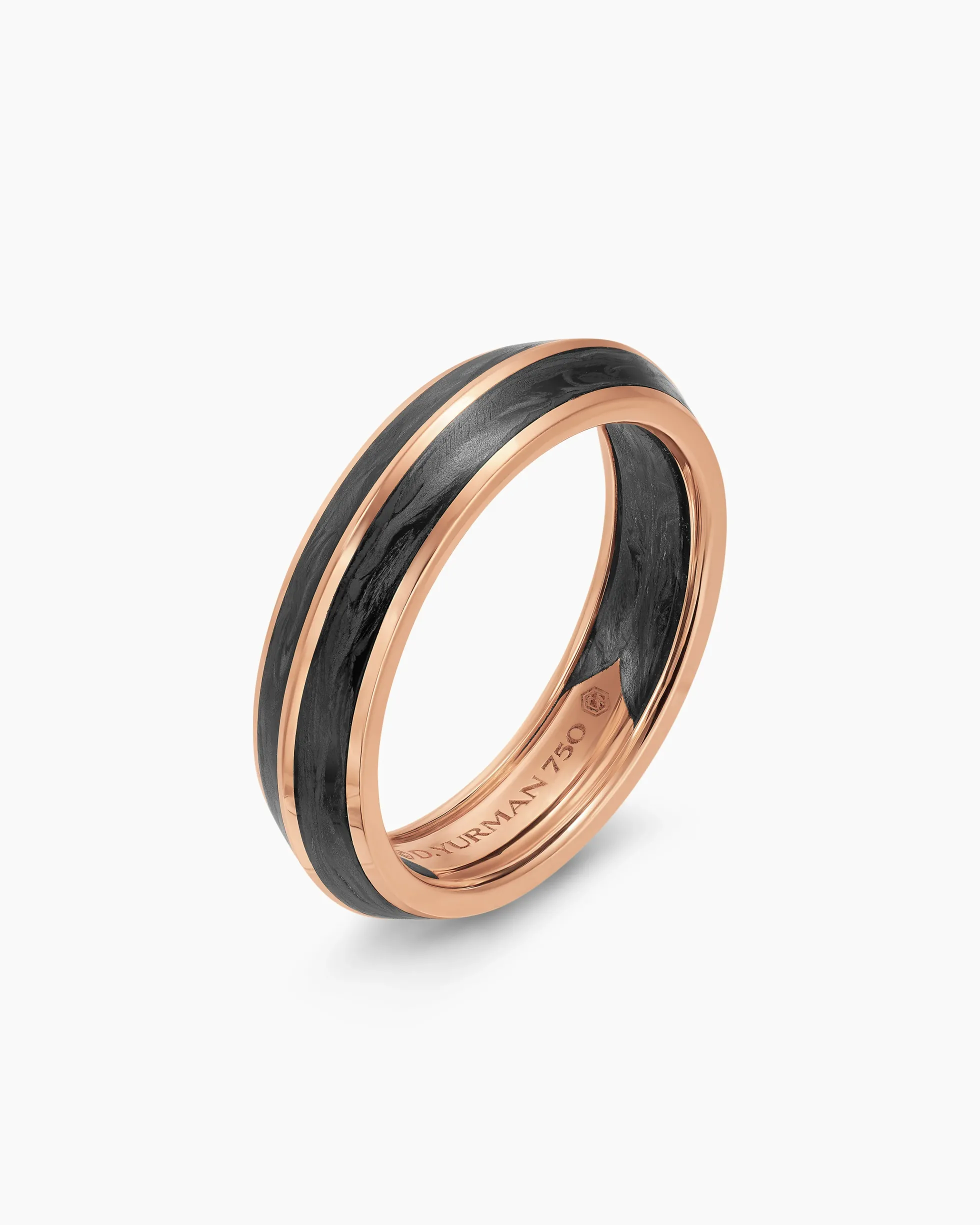 Knife Edge Band Ring 18K Rose Gold with Forged Carbon, 6mm