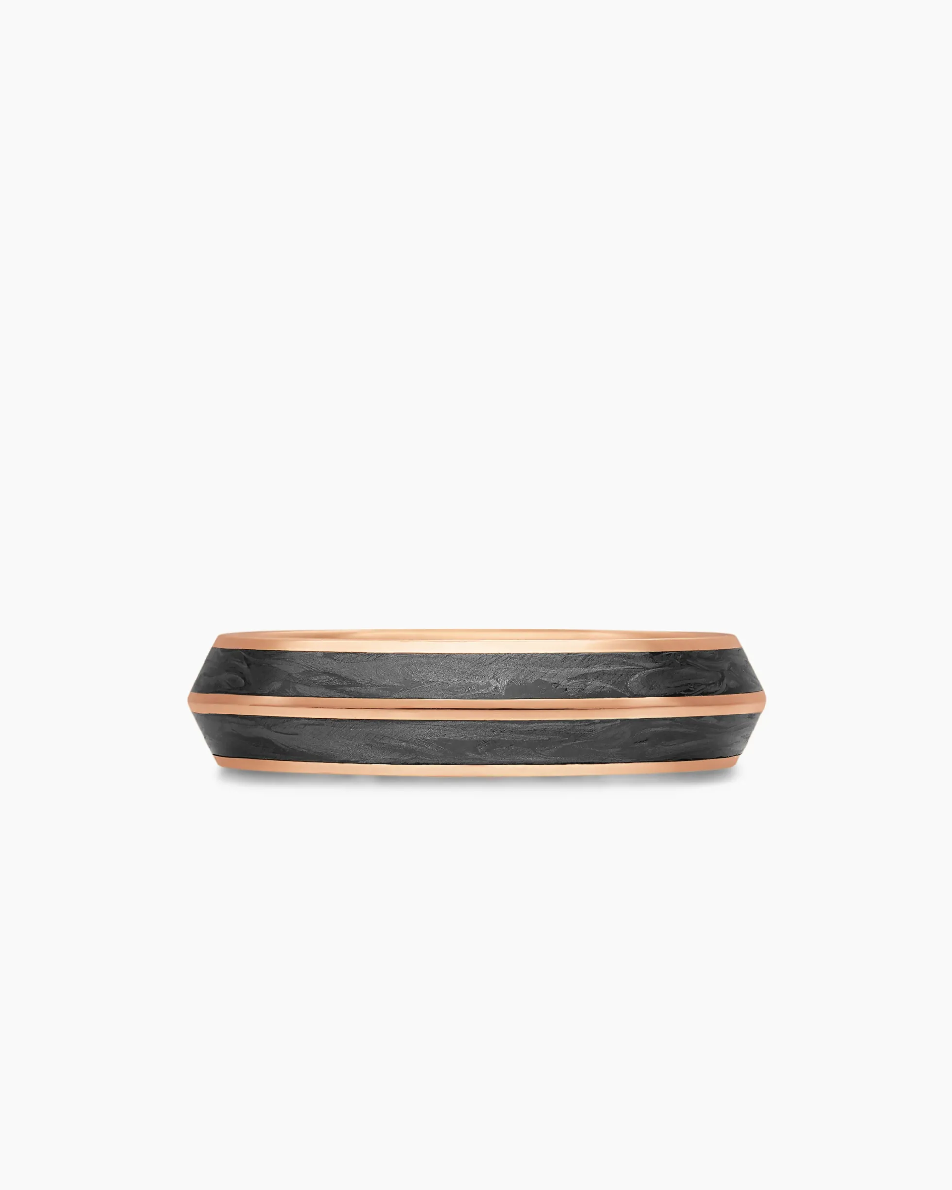 Knife Edge Band Ring 18K Rose Gold with Forged Carbon, 6mm