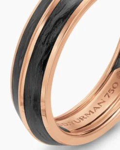 Knife Edge Band Ring 18K Rose Gold with Forged Carbon, 6mm