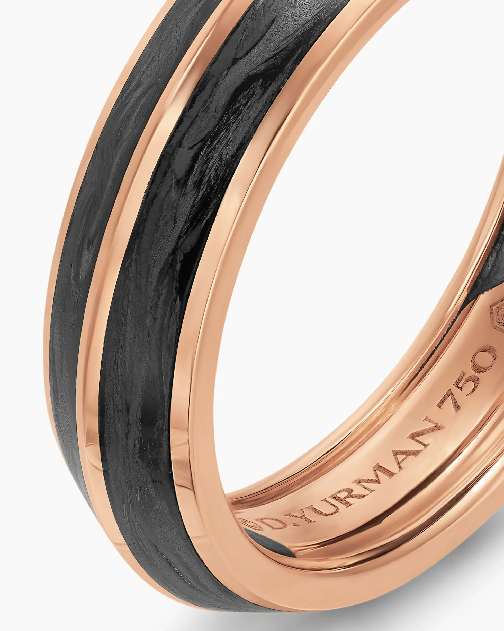 Knife Edge Band Ring 18K Rose Gold with Forged Carbon, 6mm