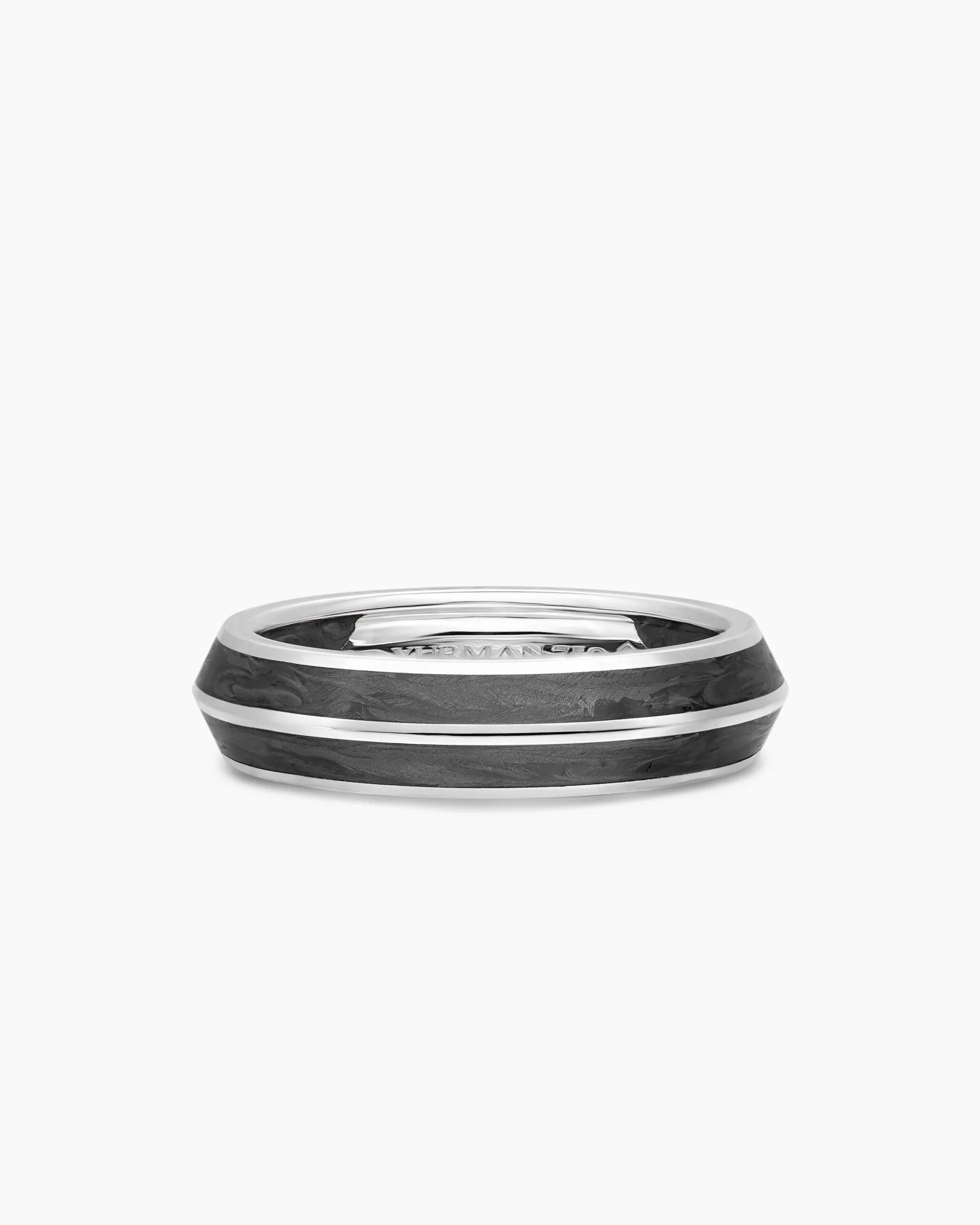 Knife Edge Band Ring 18K White Gold with Forged Carbon, 6mm