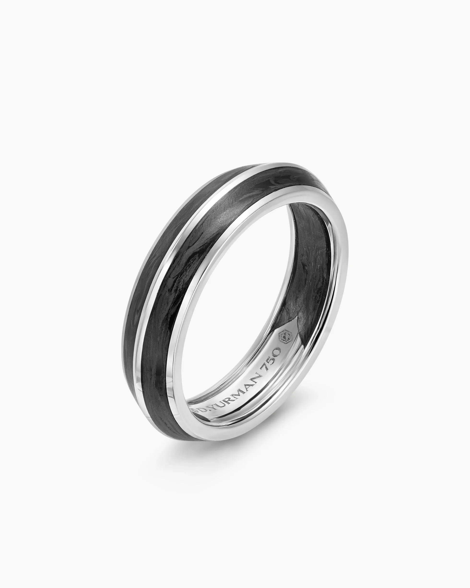 Knife Edge Band Ring 18K White Gold with Forged Carbon, 6mm