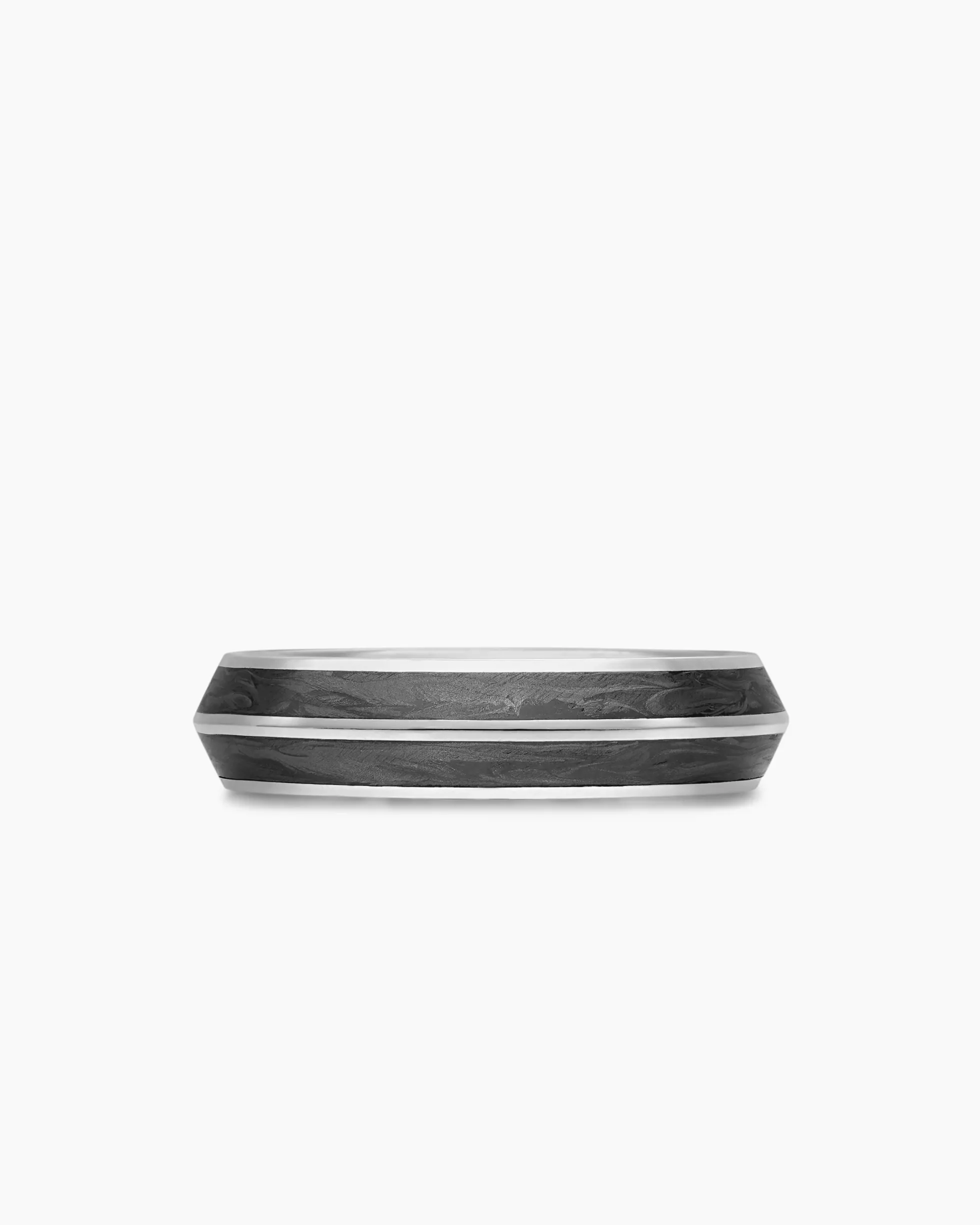 Knife Edge Band Ring 18K White Gold with Forged Carbon, 6mm