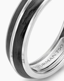 Knife Edge Band Ring 18K White Gold with Forged Carbon, 6mm