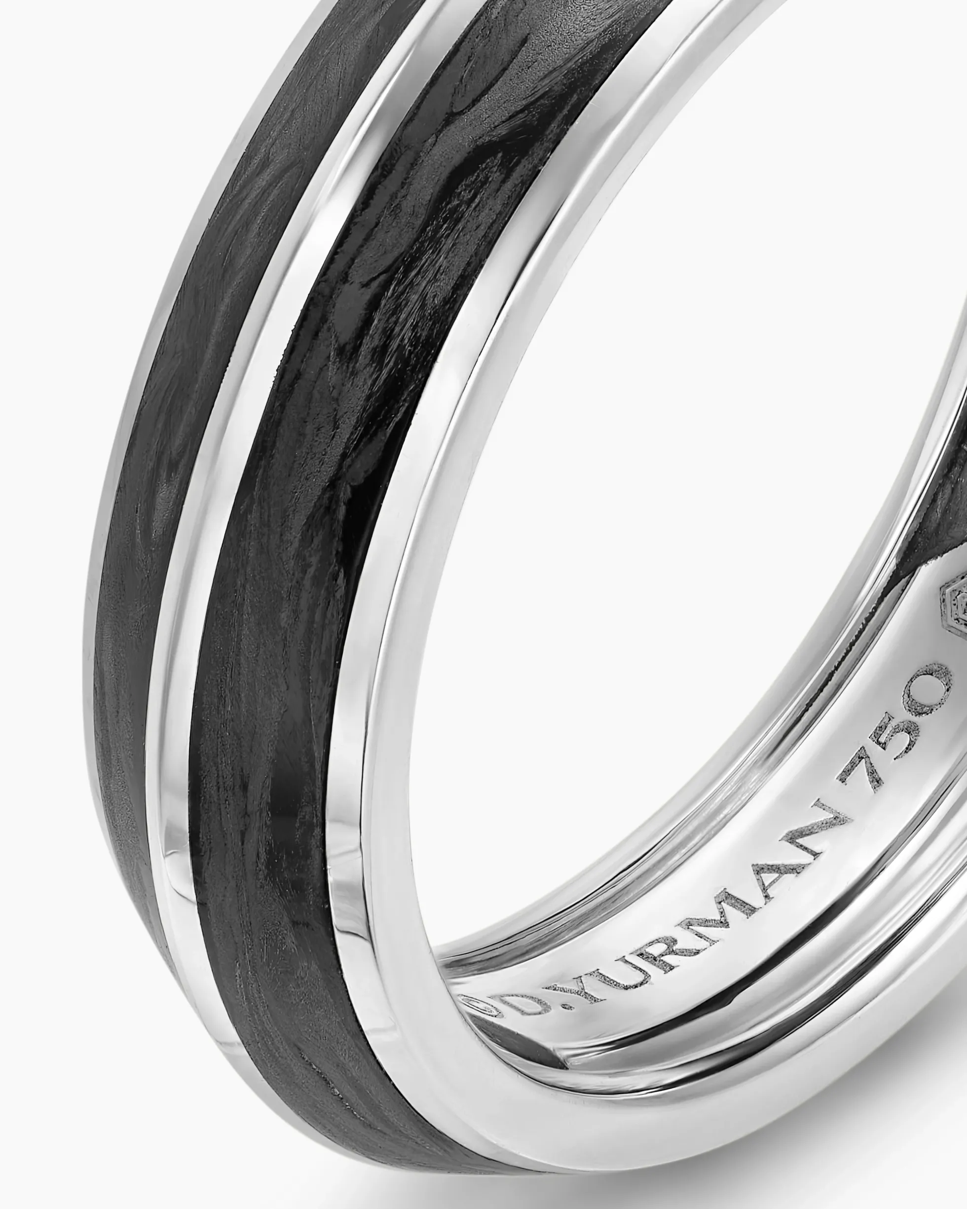 Knife Edge Band Ring 18K White Gold with Forged Carbon, 6mm