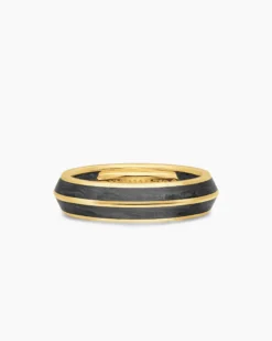 Knife Edge Band Ring 18K Yellow Gold with Forged Carbon, 6mm