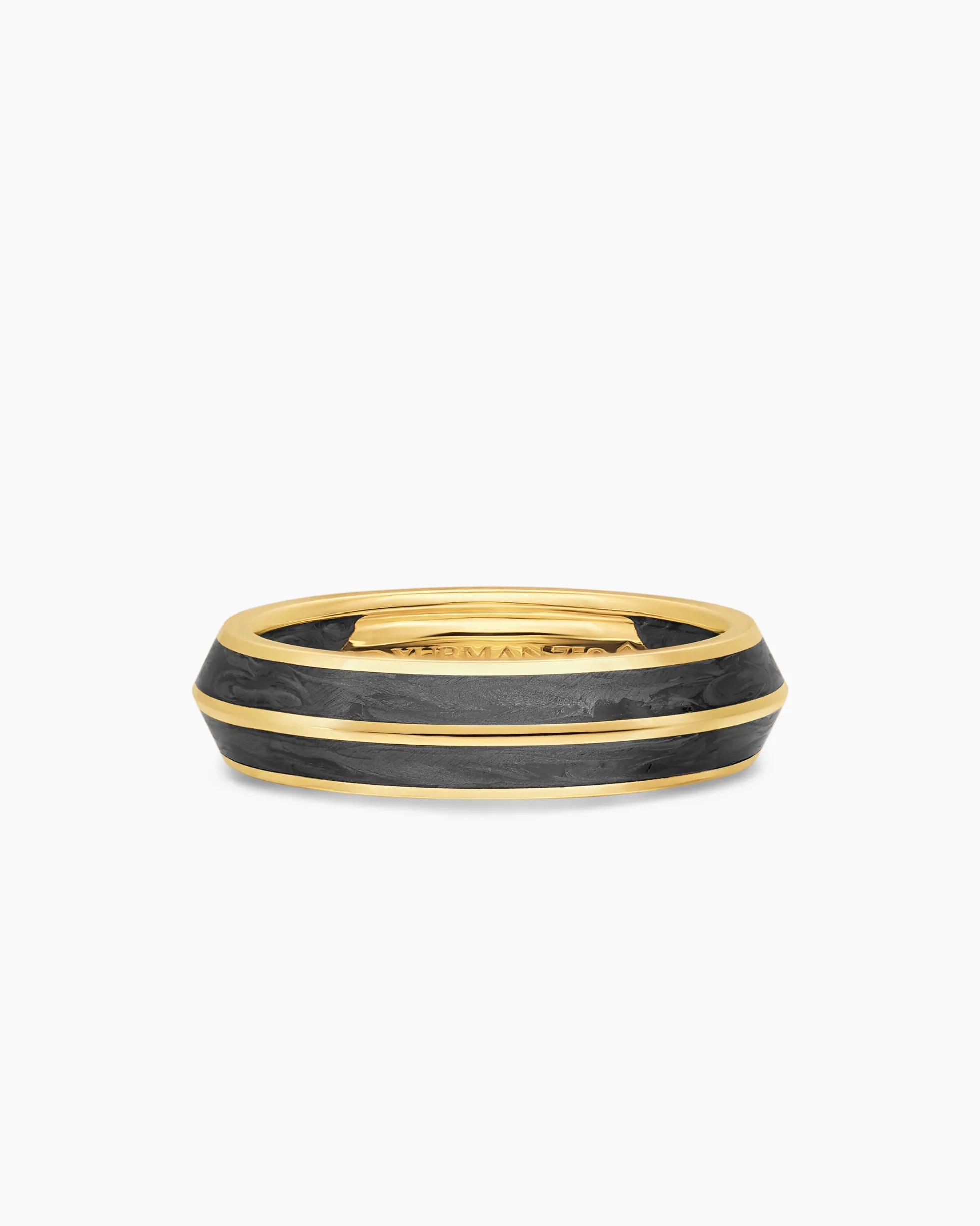 Knife Edge Band Ring 18K Yellow Gold with Forged Carbon, 6mm