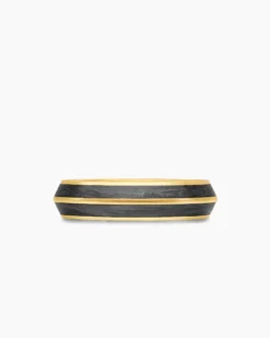 Knife Edge Band Ring 18K Yellow Gold with Forged Carbon, 6mm