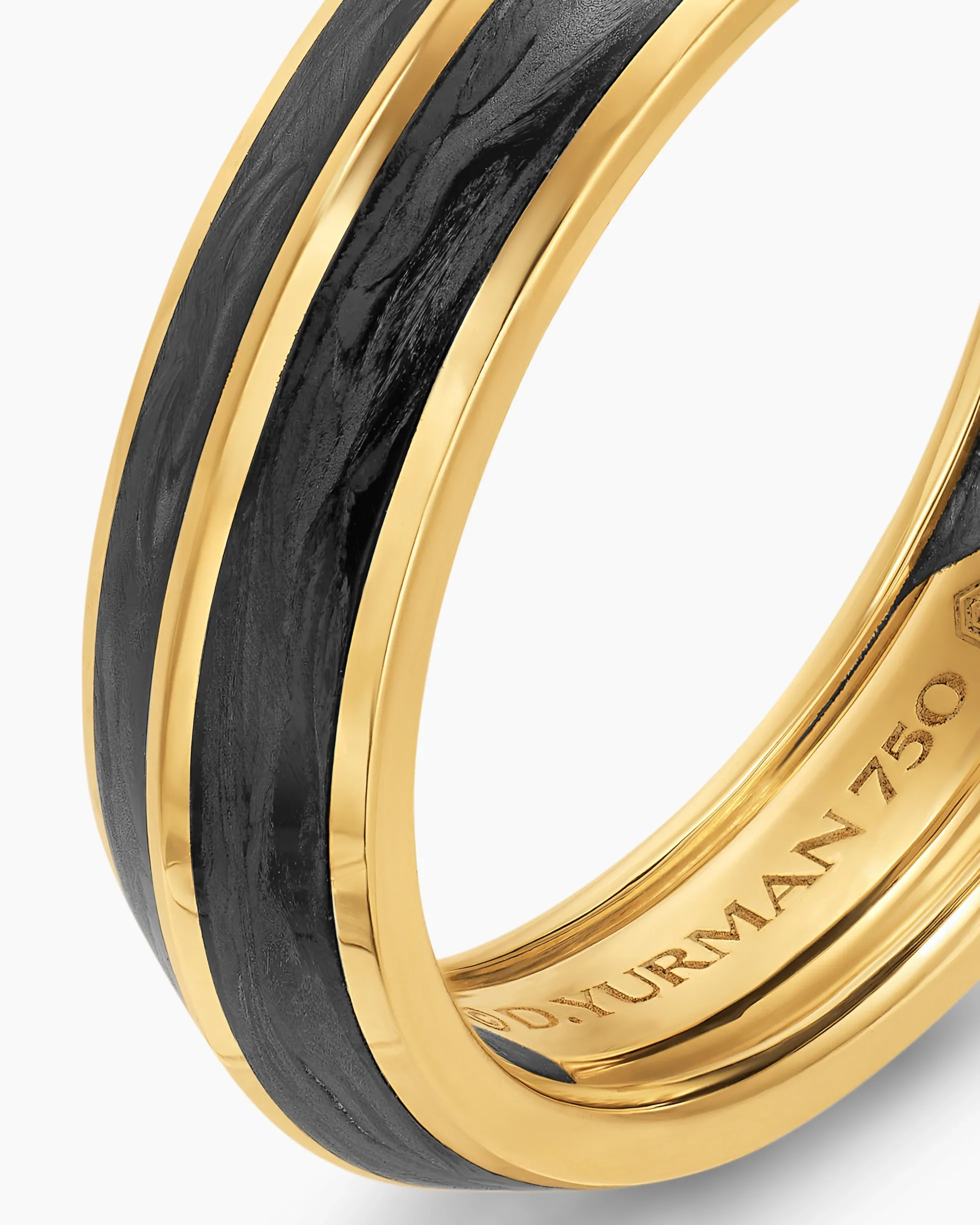Knife Edge Band Ring 18K Yellow Gold with Forged Carbon, 6mm