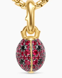 Ladybug Amulet 18K Yellow Gold with Rubies and Black Diamonds, 12.7mm