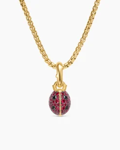Ladybug Amulet 18K Yellow Gold with Rubies and Black Diamonds, 12.7mm