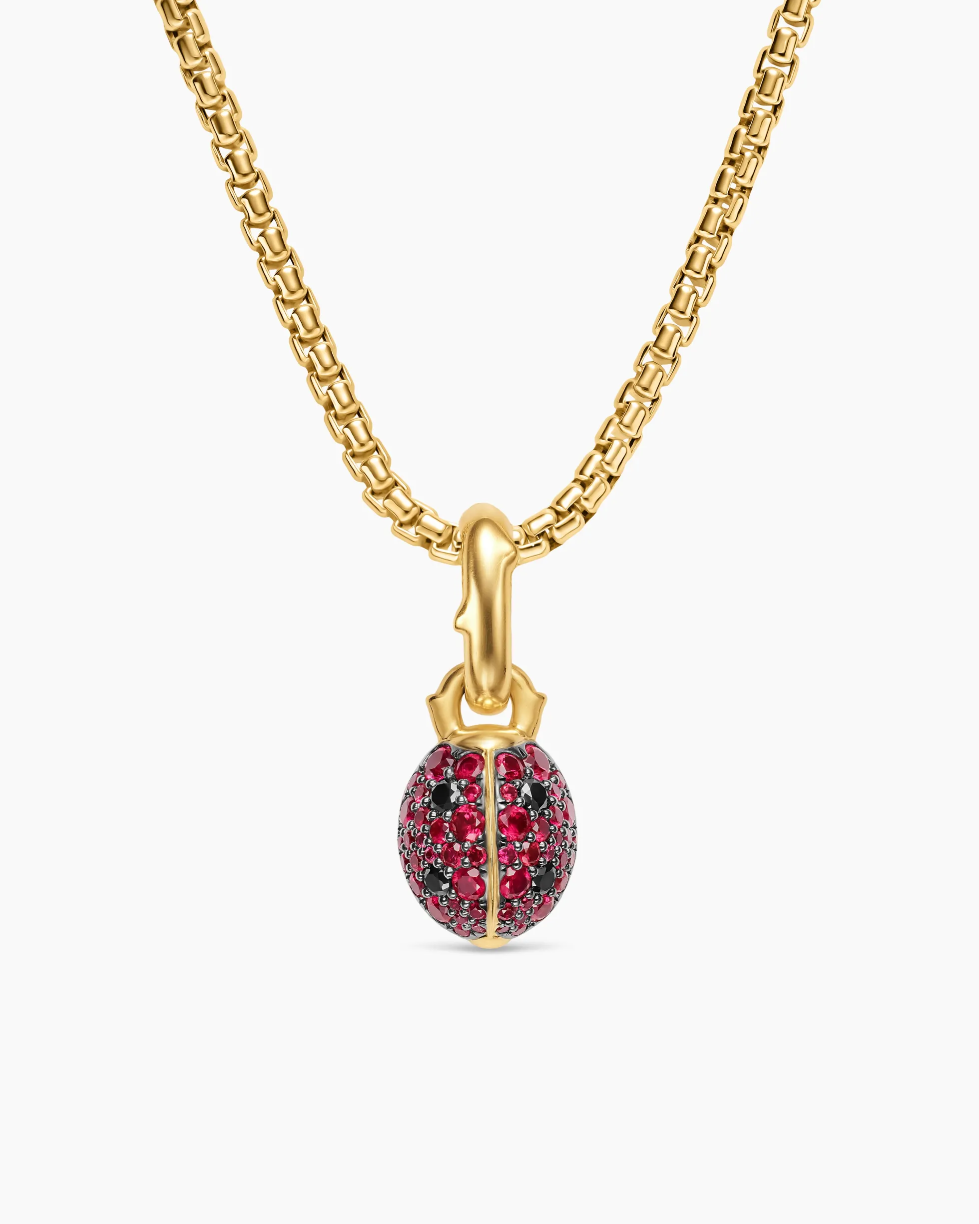 Ladybug Amulet 18K Yellow Gold with Rubies and Black Diamonds, 12.7mm
