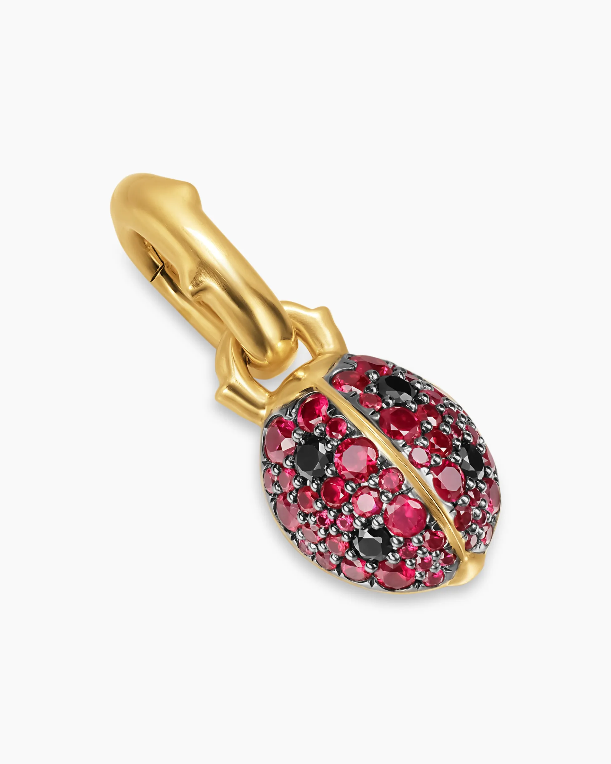 Ladybug Amulet 18K Yellow Gold with Rubies and Black Diamonds, 12.7mm