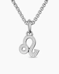 Leo Amulet Sterling Silver with Diamonds, 20mm