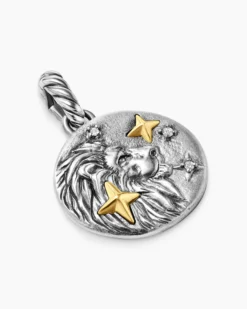 Leo Amulet Sterling Silver with 18K Yellow Gold and Diamonds, 19mm