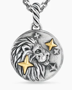 Leo Amulet Sterling Silver with 18K Yellow Gold and Diamonds, 19mm