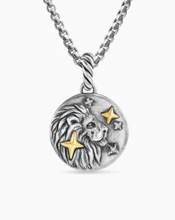 Leo Amulet Sterling Silver with 18K Yellow Gold and Diamonds, 19mm