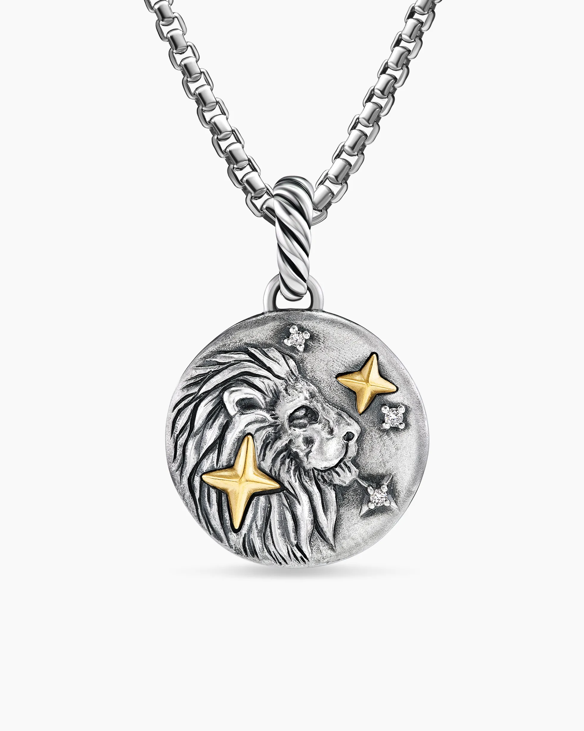 Leo Amulet Sterling Silver with 18K Yellow Gold and Diamonds, 19mm
