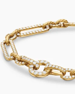 Lexington Chain Bracelet 18K Yellow Gold with Full Pavé Diamonds, 6.5mm