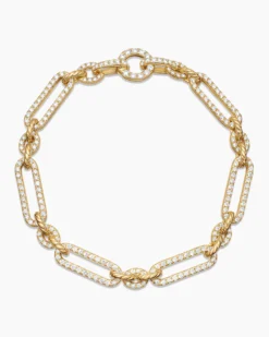 Lexington Chain Bracelet 18K Yellow Gold with Full Pavé Diamonds, 6.5mm