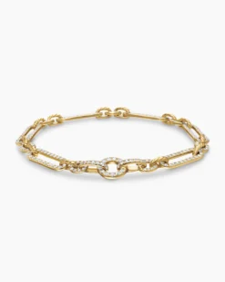 Lexington Chain Bracelet 18K Yellow Gold with Full Pavé Diamonds, 6.5mm