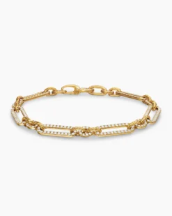 Lexington Chain Bracelet 18K Yellow Gold with Full Pavé Diamonds, 6.5mm