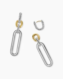 Lexington Double Link Drop Earrings Sterling Silver with 18K Yellow Gold, 54mm